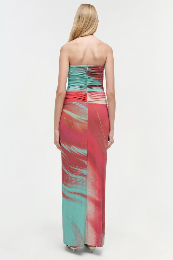 Jonathan Simkhai Emma Strapless Jersey Gown MINT MARBLE PRINT