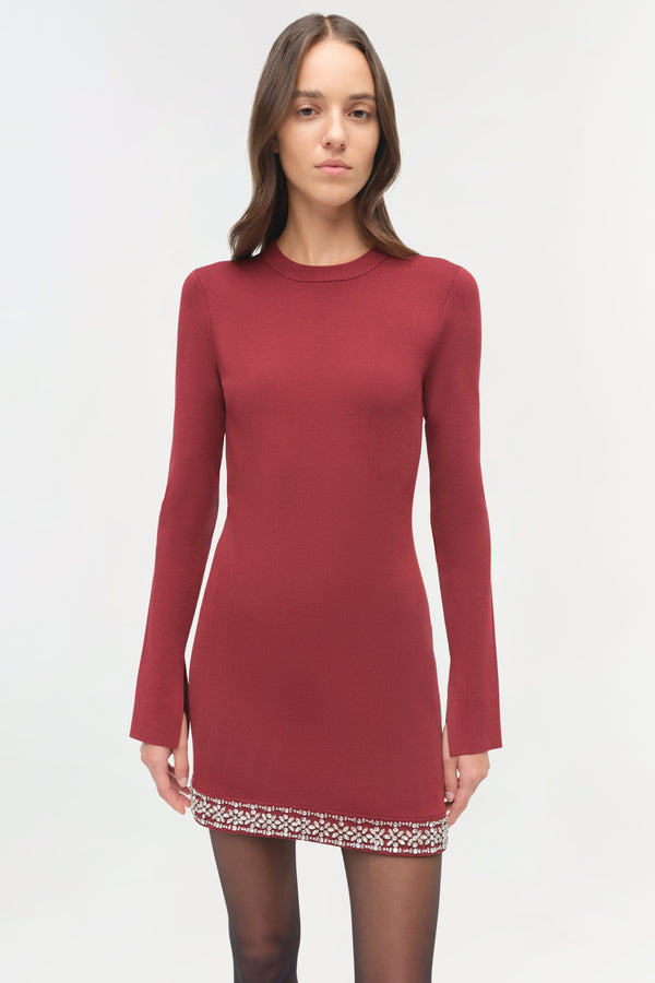 Jonathan Simkhai Farley Embellished Knit Mini Dress Oxblood