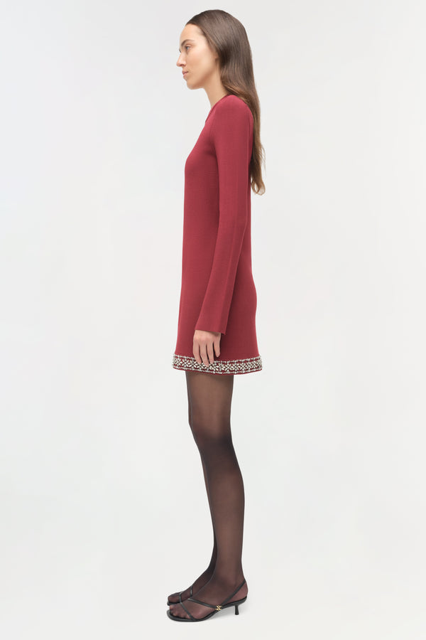 Jonathan Simkhai Farley Embellished Knit Mini Dress Oxblood