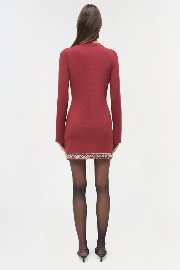 Jonathan Simkhai Farley Embellished Knit Mini Dress Oxblood