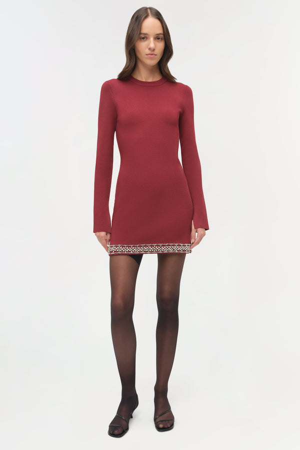 jonathan simkhai Farley Embellished Knit Mini Dress Oxblood