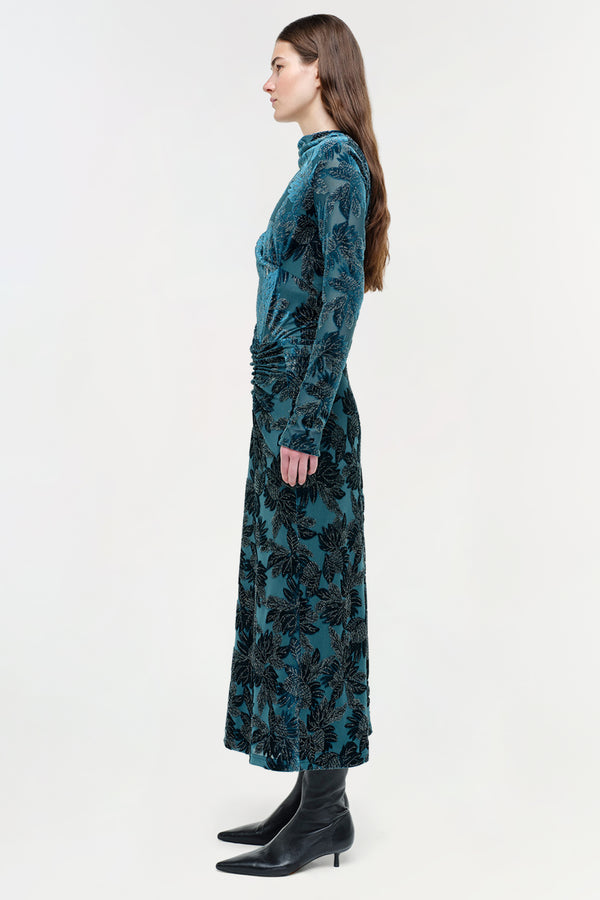 Jonathan Simkhai Ferrera Floral Velvet Midi Dress PETROL