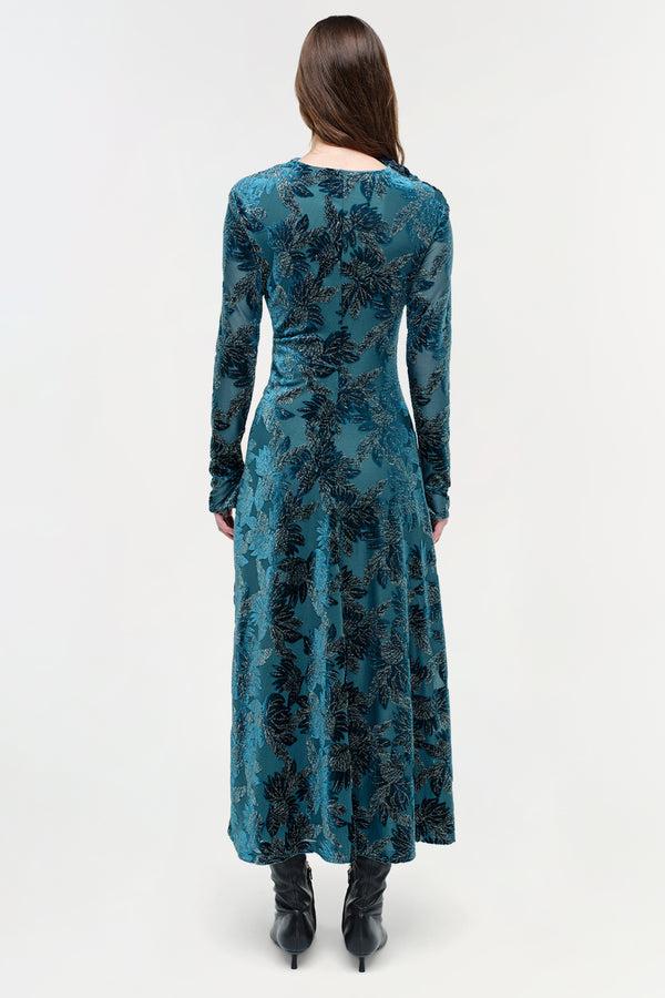 Jonathan Simkhai Ferrera Floral Velvet Midi Dress PETROL
