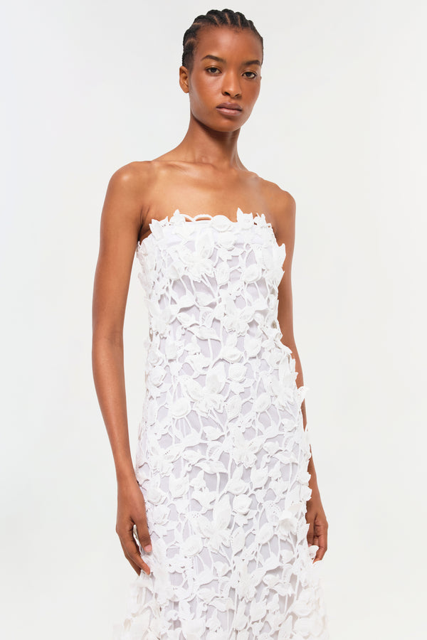 Jonathan Simkhai Fleurella Applique Midi Dress WHITE