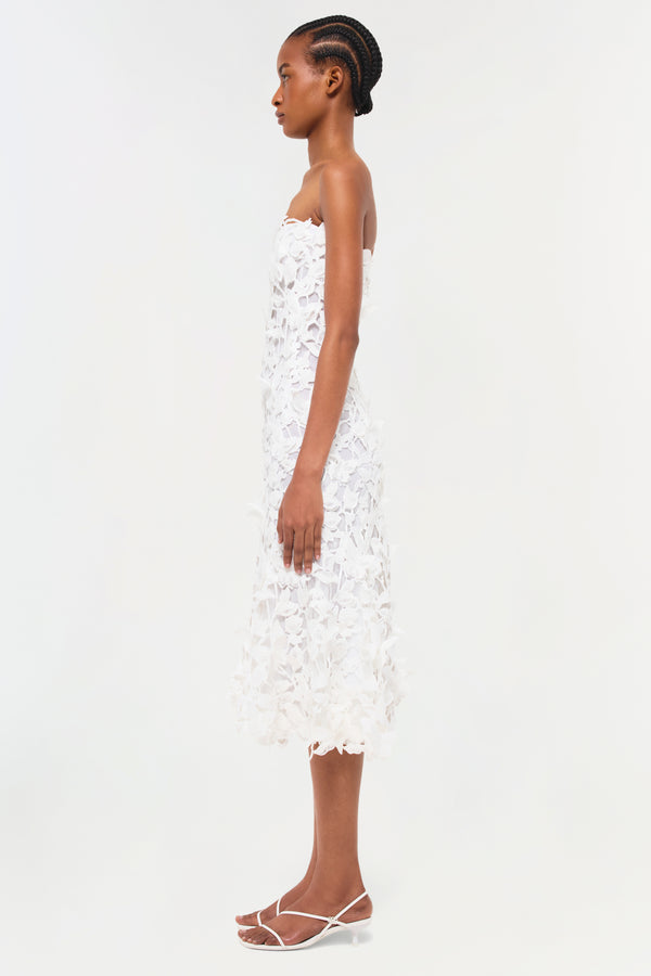 Jonathan Simkhai Fleurella Applique Midi Dress WHITE