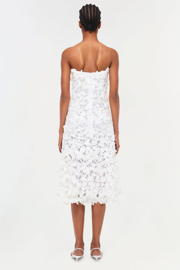 Jonathan Simkhai Fleurella Applique Midi Dress WHITE