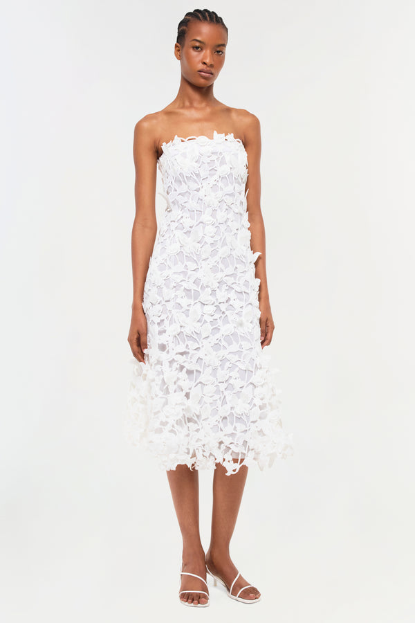 jonathan simkhai Fleurella Applique Midi Dress WHITE