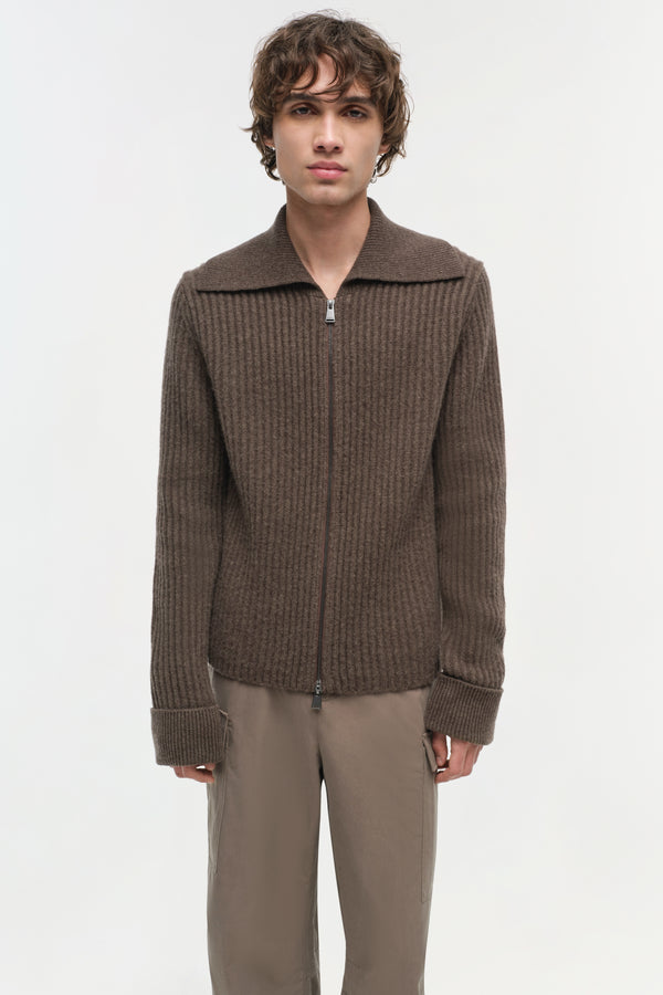 Jonathan Simkhai Geoff Cashmere Zip Up Jacket CHOCOLATE MELANGE