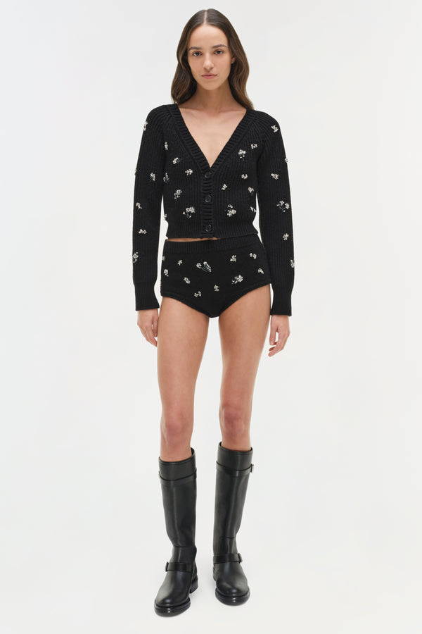 Jonathan Simkhai Georgie Embellished Knit Knickers Black