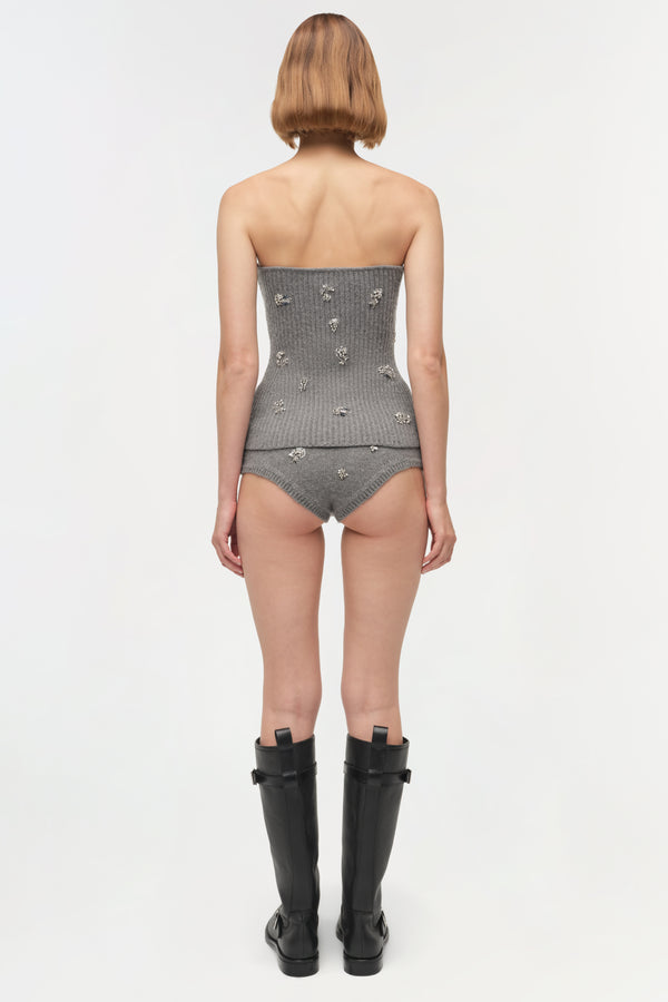 Jonathan Simkhai Georgie Embellished Knit Knickers Heather Grey