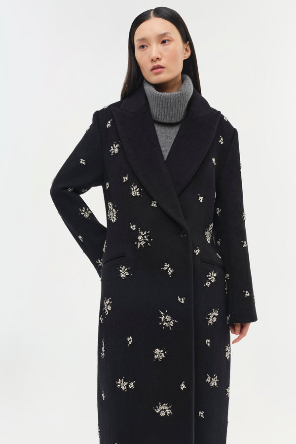 Jonathan Simkhai Gianni Embellished Wool Coat Black