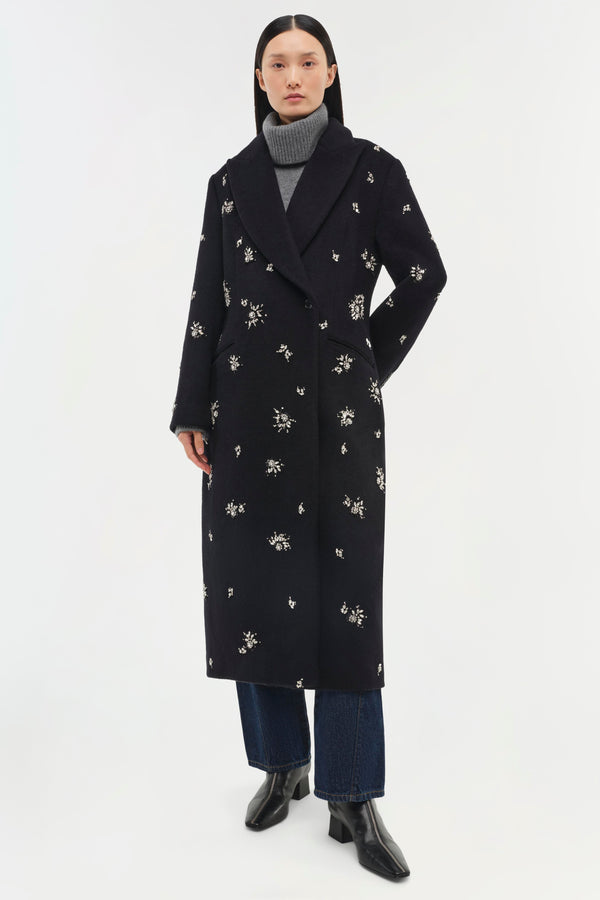 jonathan simkhai Gianni Embellished Wool Coat Black