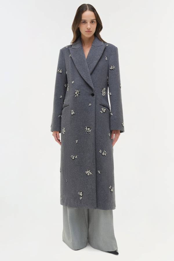 Jonathan Simkhai Gianni Embellished Wool Coat Heather Grey