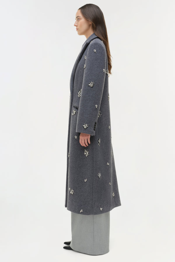 Jonathan Simkhai Gianni Embellished Wool Coat Heather Grey