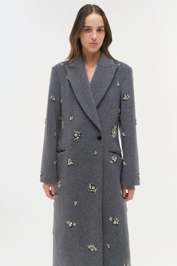 Jonathan Simkhai Gianni Embellished Wool Coat Heather Grey