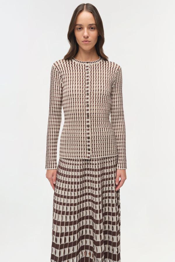 Jonathan Simkhai Gracen Knit Cardigan CHOCOLATE MULTI