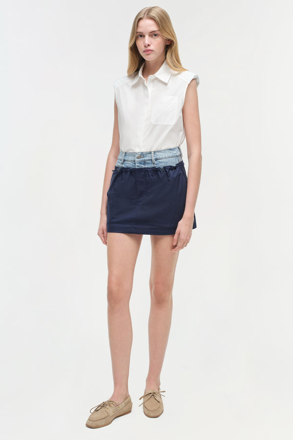 jonathan simkhai Hampton Denim Combo Mini Skirt MIDNIGHT MULTI