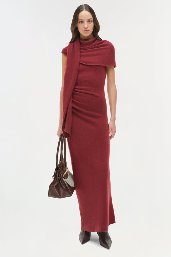 jonathan simkhai Hathaway Wool Cashmere Midi Dress CRANBERRY