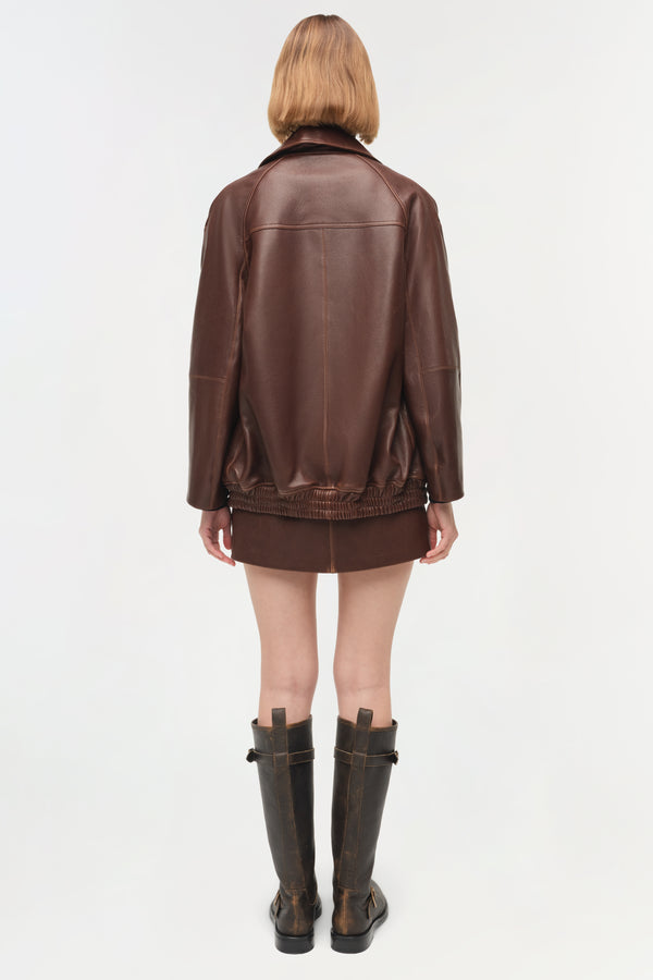 Jonathan Simkhai Huntington Oversized Leather Jacket DISTRESSED CHOCOLATE