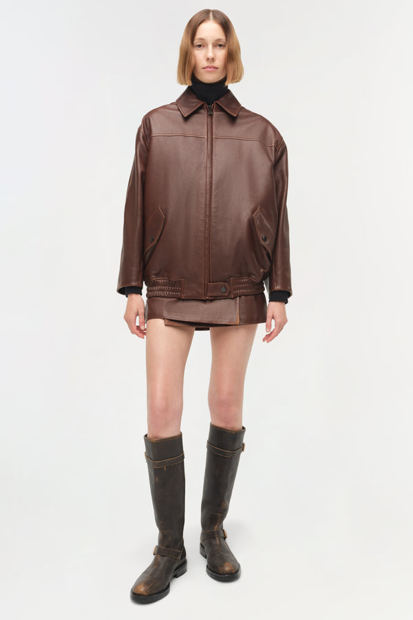 Jonathan Simkhai Huntington Oversized Leather Jacket DISTRESSED CHOCOLATE