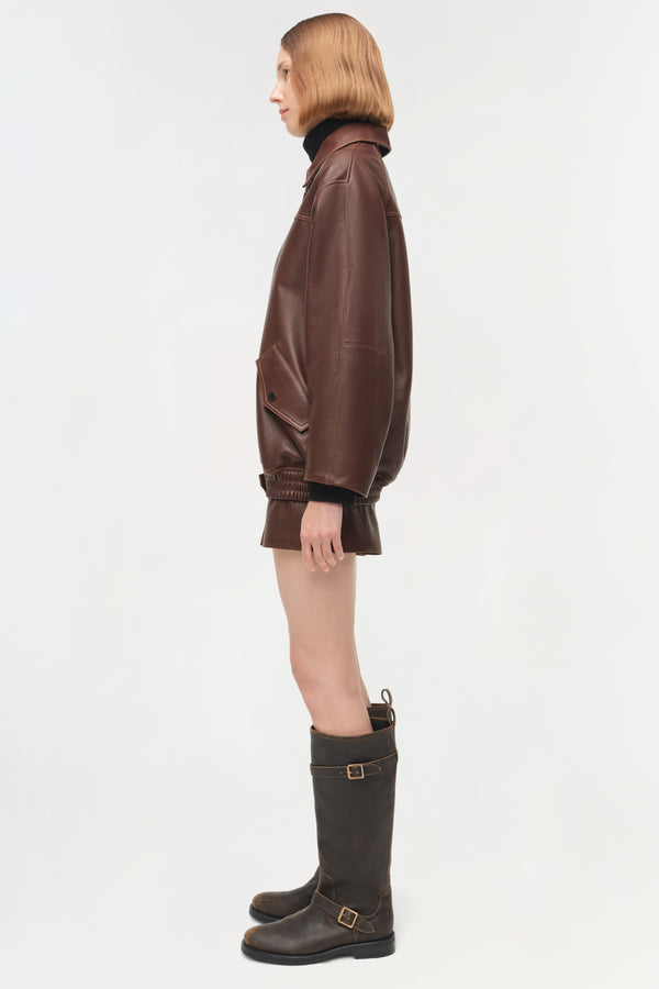 Jonathan Simkhai Huntington Oversized Leather Jacket DISTRESSED CHOCOLATE