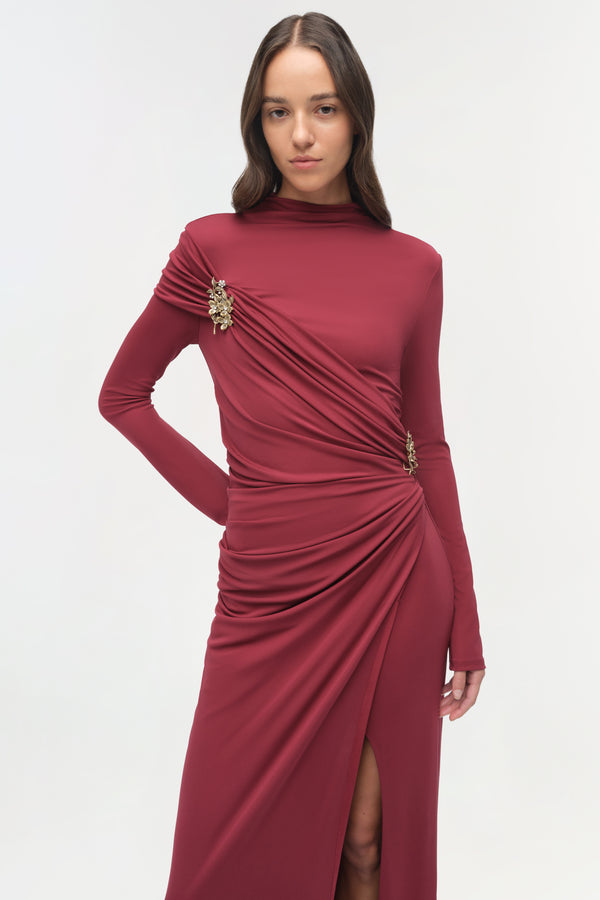 Jonathan Simkhai Izadora Embellished Jersey Midi Dress CRANBERRY