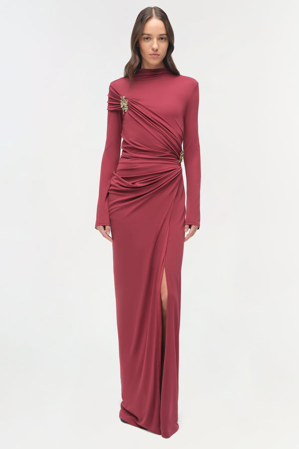 jonathan simkhai Izadora Embellished Jersey Midi Dress CRANBERRY