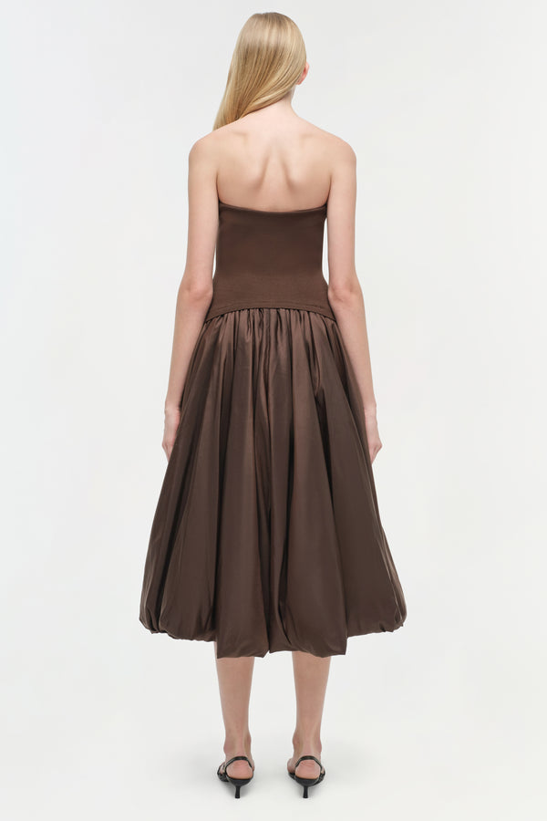 Jonathan Simkhai Izzy Strapless Taffeta Midi Dress COCOA