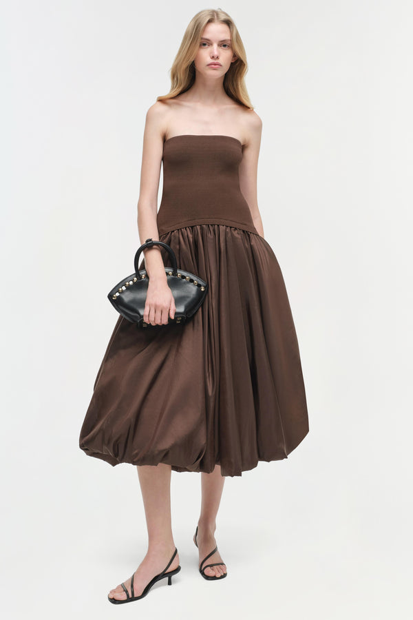 jonathan simkhai Izzy Strapless Taffeta Midi Dress COCOA