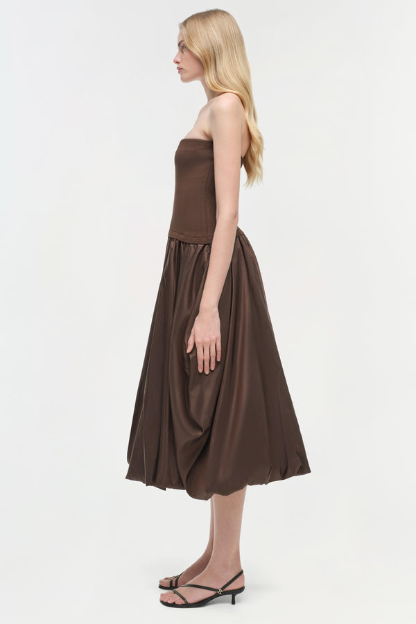 Jonathan Simkhai Izzy Strapless Taffeta Midi Dress COCOA