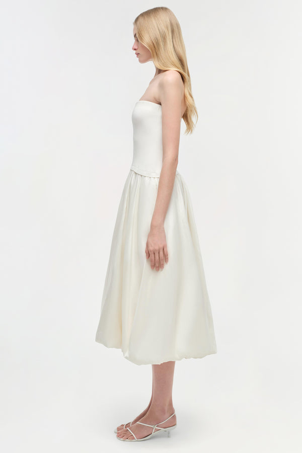 Jonathan Simkhai Izzy Strapless Taffeta Midi Dress Ivory