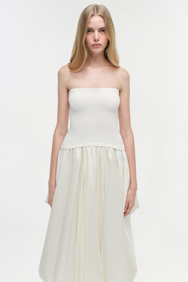 Jonathan Simkhai Izzy Strapless Taffeta Midi Dress Ivory
