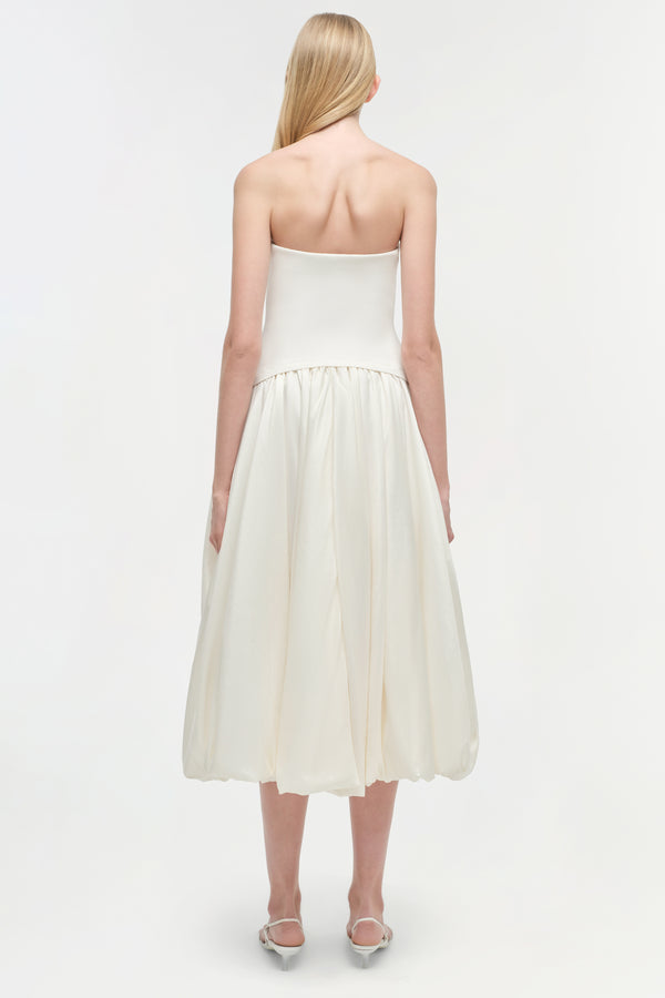 Jonathan Simkhai Izzy Strapless Taffeta Midi Dress Ivory