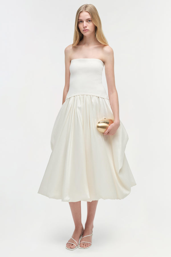 jonathan simkhai Izzy Strapless Taffeta Midi Dress Ivory