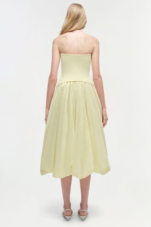 Jonathan Simkhai Izzy Strapless Taffeta Midi Dress SUNGLOW