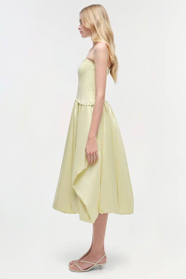 Jonathan Simkhai Izzy Strapless Taffeta Midi Dress SUNGLOW