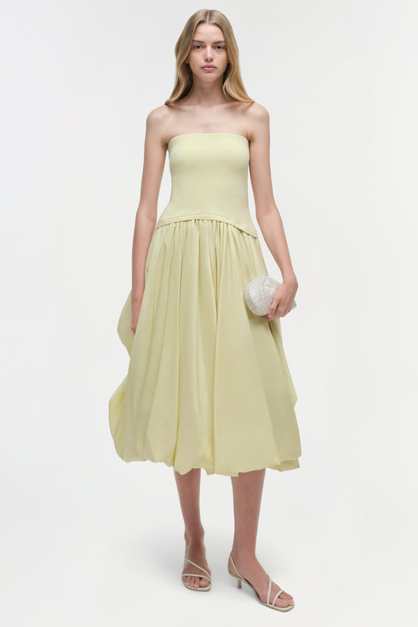 jonathan simkhai Izzy Strapless Taffeta Midi Dress SUNGLOW