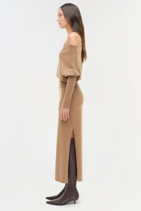 Jonathan Simkhai Janese Off Shoulder Midi Dress CAMEL