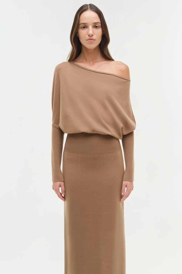 Jonathan Simkhai Janese Off Shoulder Midi Dress CAMEL