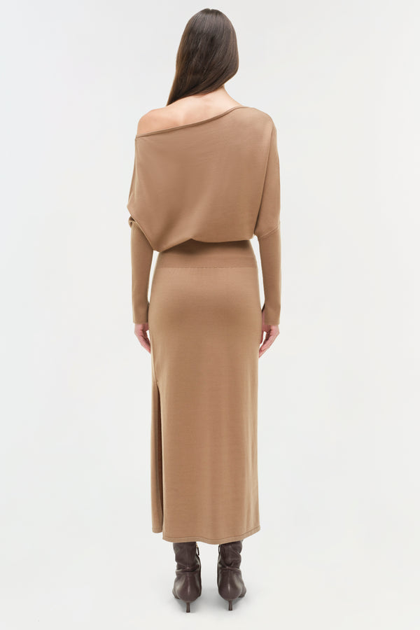 Jonathan Simkhai Janese Off Shoulder Midi Dress CAMEL