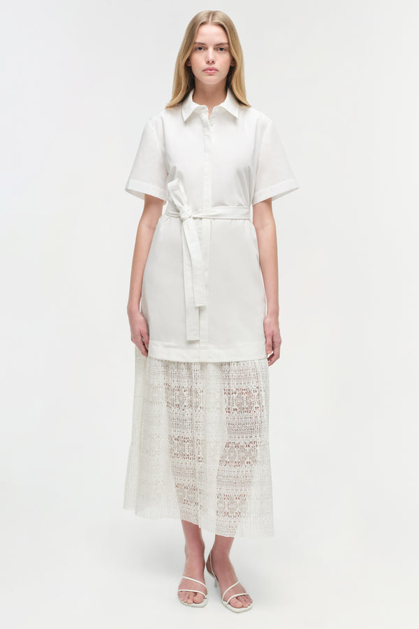 jonathan simkhai Jenner Lace Midi Shirt Dress WHITE