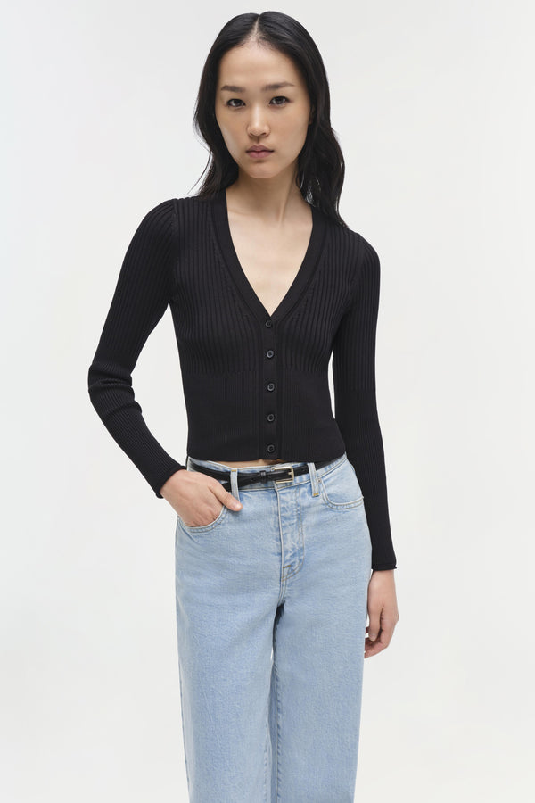 Jonathan Simkhai Ailany Rib Knit Cardigan Black