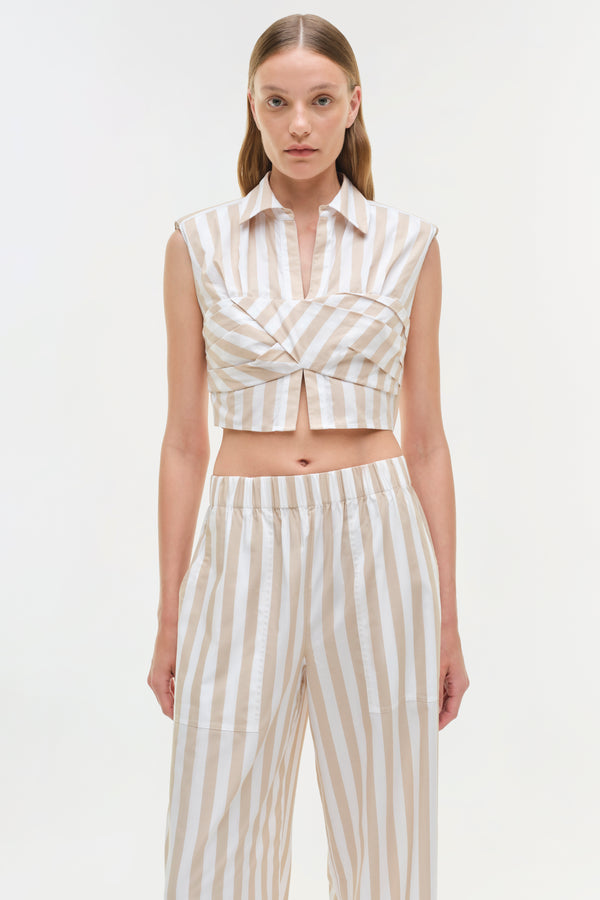 Jonathan Simkhai Arden Cotton Pant Sand Stripe
