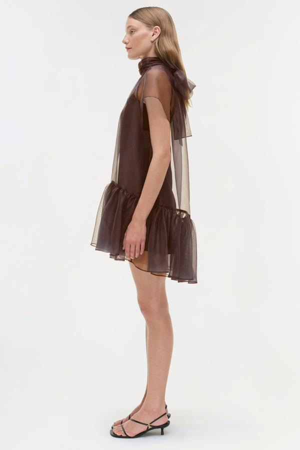 Jonathan Simkhai Beaux Organza Dress CHOCOLATE