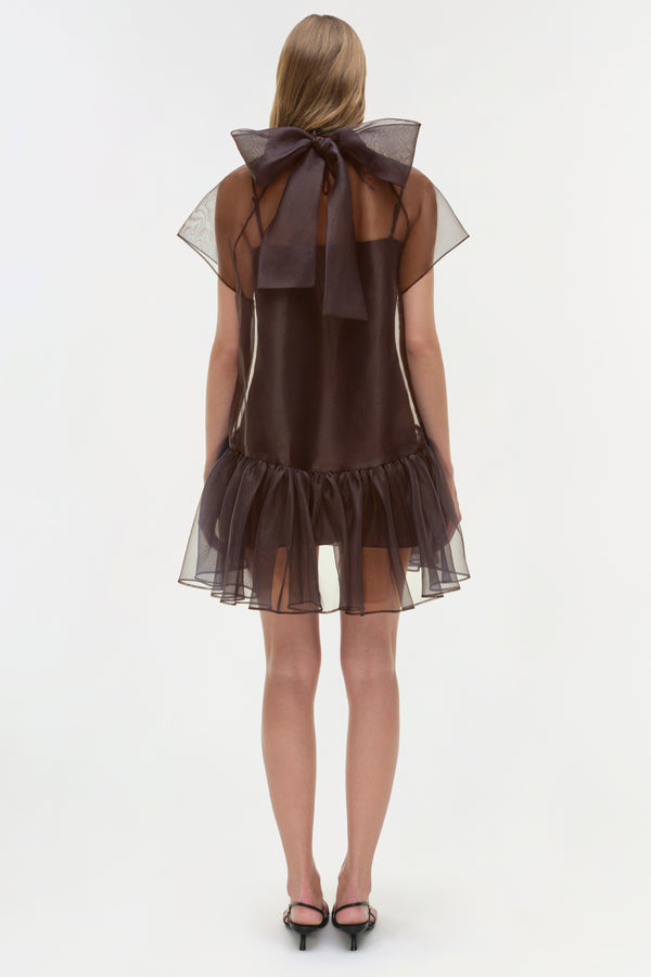 Jonathan Simkhai Beaux Organza Dress CHOCOLATE