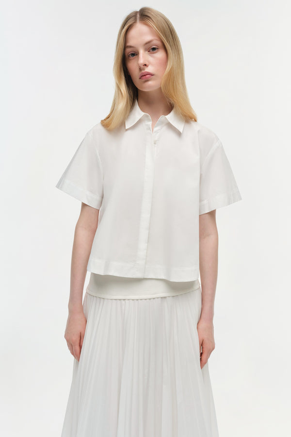 Jonathan Simkhai Bernie Cotton Pleated Shirt WHITE