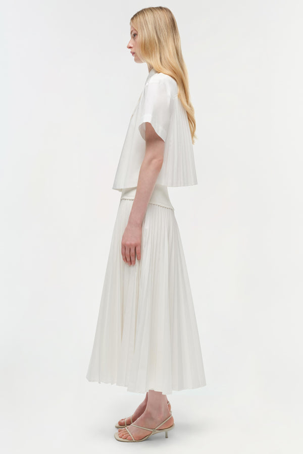 Jonathan Simkhai Bernie Cotton Pleated Shirt WHITE