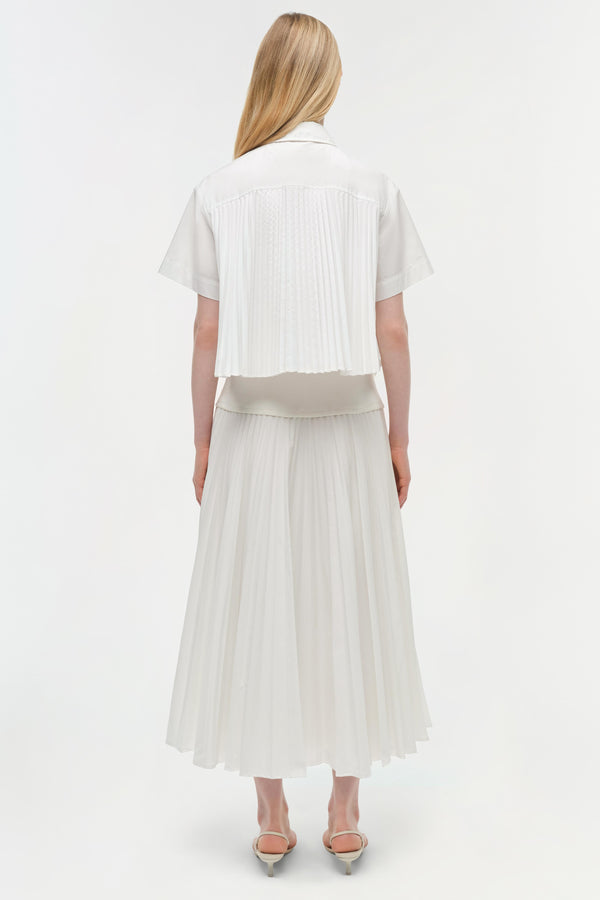 Jonathan Simkhai Bernie Cotton Pleated Shirt WHITE