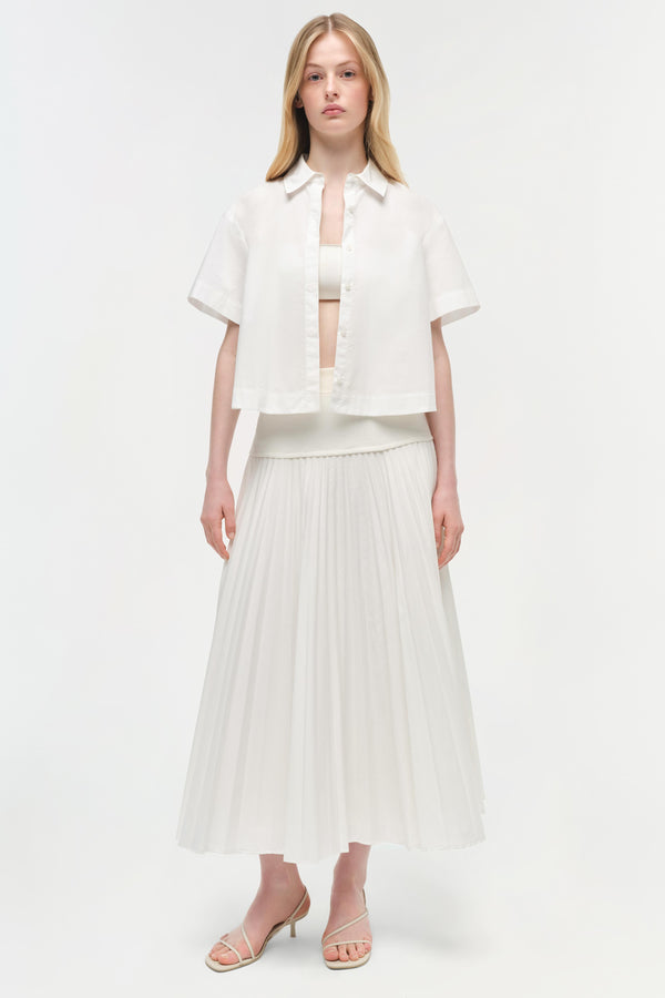 jonathan simkhai Bernie Cotton Pleated Shirt WHITE