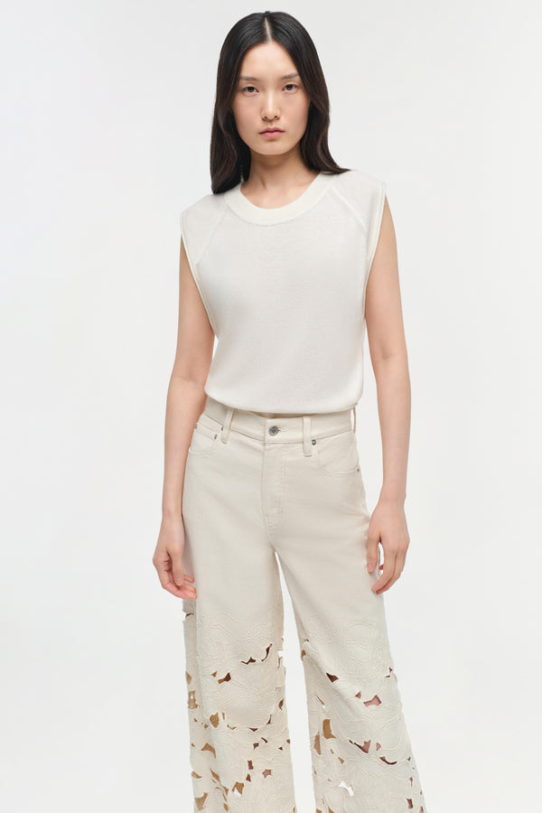 Jonathan Simkhai Betty Floral Cut Out Jean Ecru